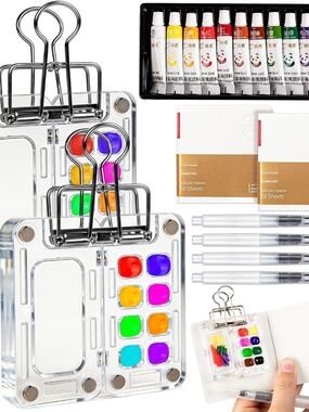 Watercolor Paint Set with Brushes and Palette -
